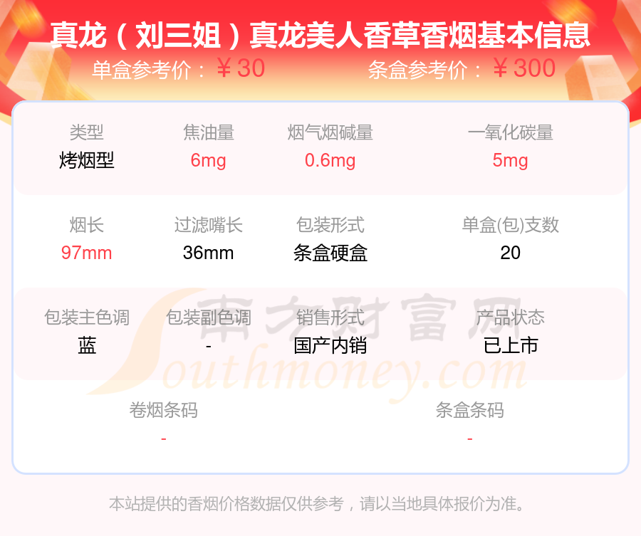 2024年30元~60元左右的刘三姐香烟列表一览