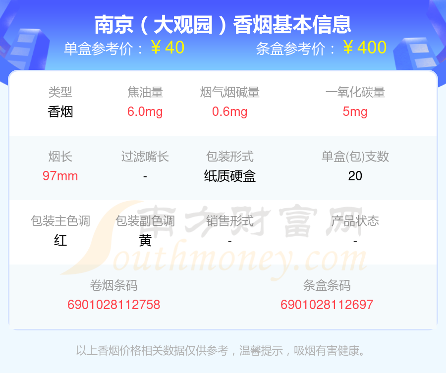 2024南京香烟价格表：40元至60元的烟盘点