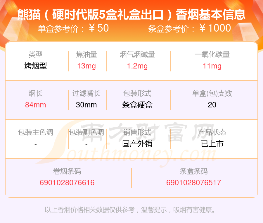 熊猫香烟30-50元左右的烟2024列表一览