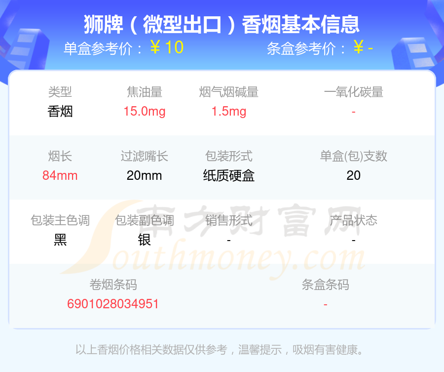 10元以下的狮牌香烟列表一览