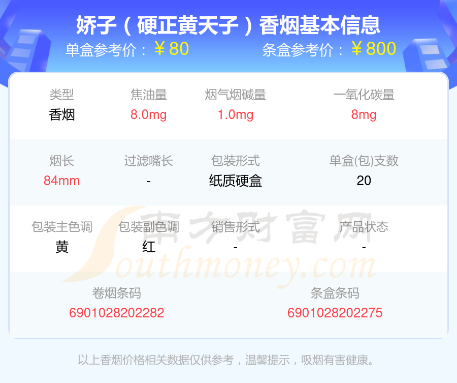 娇子香烟50~100元左右的烟列表一览