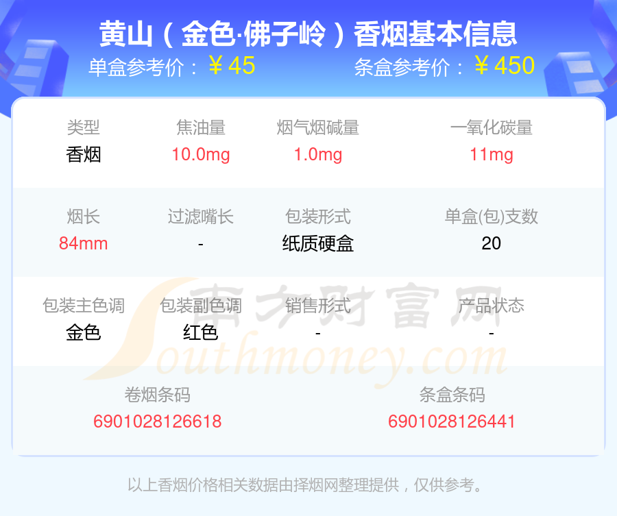 黄山香烟30-70元左右的烟2024查询一览