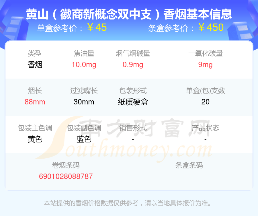 黄山香烟30-70元左右的烟2024查询一览