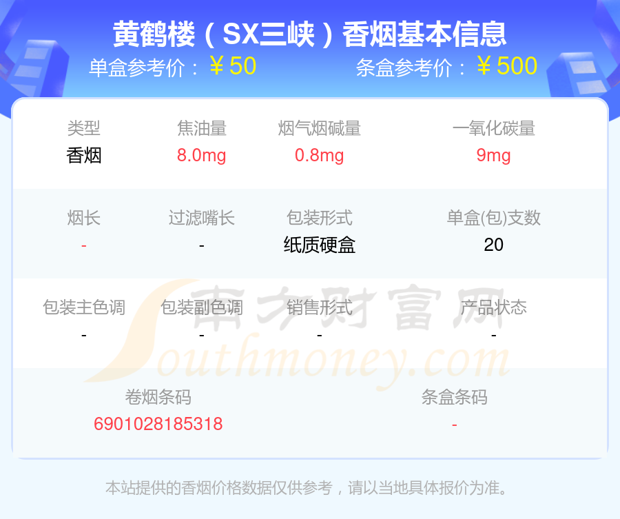 黄鹤楼香烟30到50元的烟2024查询一览