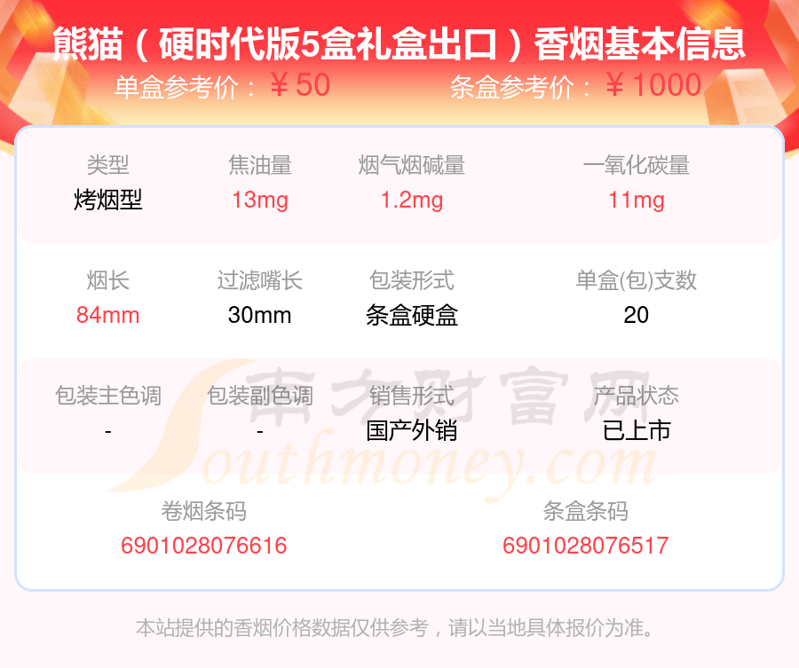 熊猫香烟50元至90元的烟2024查询一览